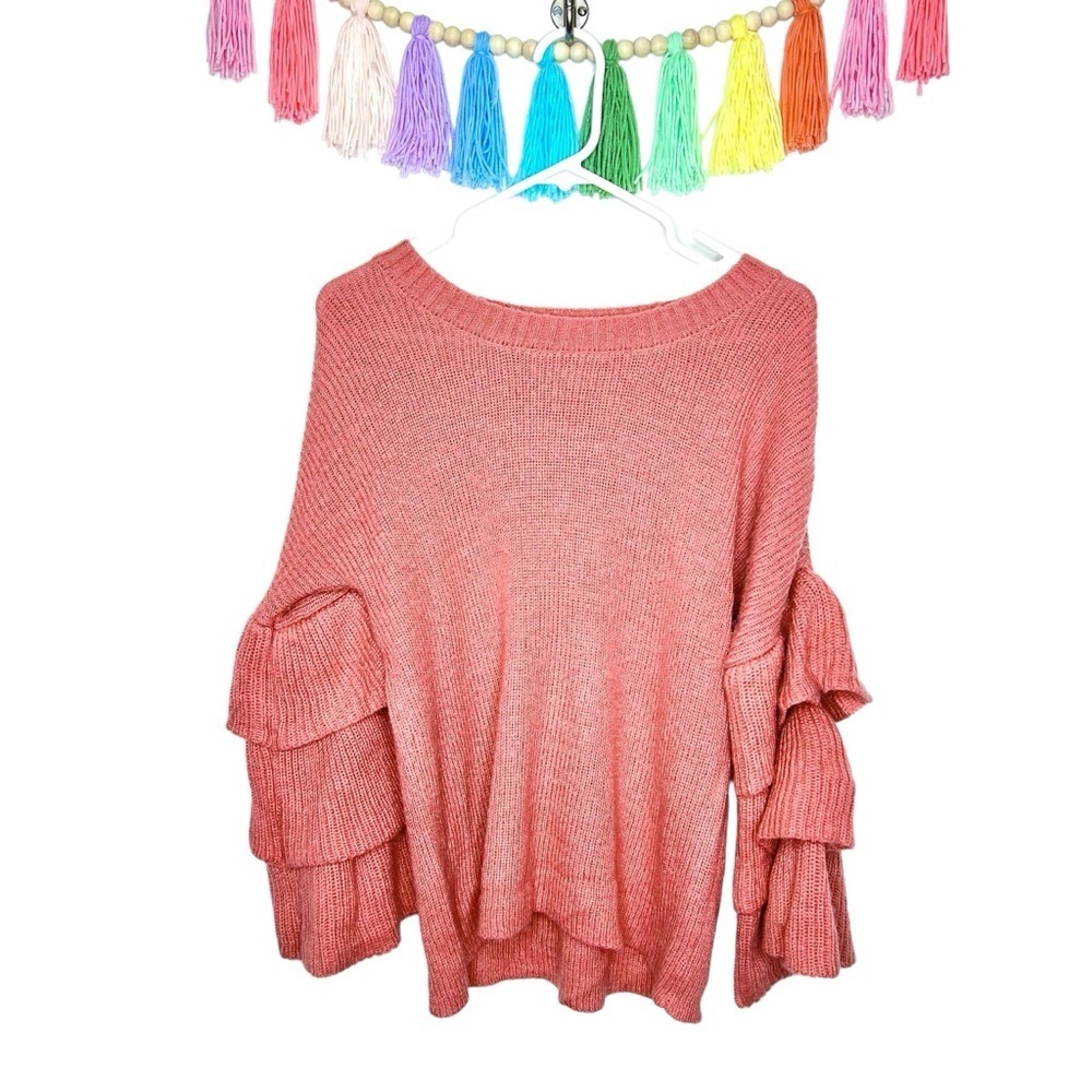Alya Women's Pink Knitted Ruffle Sleeve Sweater Size Small - Picture 14 of 14